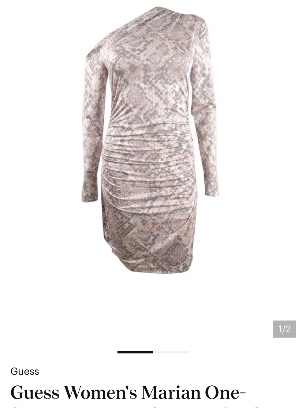Guess One-Shoulder Ruched Snake-Print Dress - Taupe & Cream